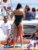 Shanina Shaik Booty in Black Swimsuit in Mykonos