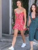 Alexis Ren Leggy in Floral Dress at Alfred’s in West Hollywood