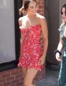 Alexis Ren Leggy in Floral Dress at Alfred’s in West Hollywood