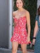 Alexis Ren Leggy in Floral Dress at Alfred’s in West Hollywood