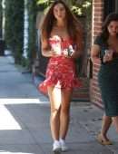 Alexis Ren Leggy in Floral Dress at Alfred’s in West Hollywood
