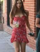 Alexis Ren Leggy in Floral Dress at Alfred’s in West Hollywood