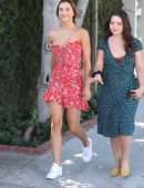 Alexis Ren Leggy in Floral Dress at Alfred’s in West Hollywood