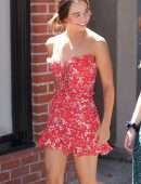 Alexis Ren Leggy in Floral Dress at Alfred’s in West Hollywood