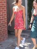 Alexis Ren Leggy in Floral Dress at Alfred’s in West Hollywood