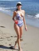 Blanca Blanco Areola Slip in Swimsuit on the Beach in Malibu