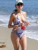 Blanca Blanco Areola Slip in Swimsuit on the Beach in Malibu