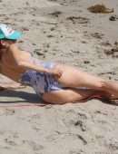 Blanca Blanco Areola Slip in Swimsuit on the Beach in Malibu