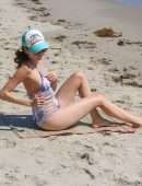 Blanca Blanco Areola Slip in Swimsuit on the Beach in Malibu