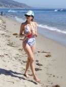 Blanca Blanco Areola Slip in Swimsuit on the Beach in Malibu