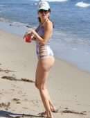 Blanca Blanco Areola Slip in Swimsuit on the Beach in Malibu
