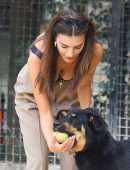 Emily Ratajkowski Playing Fetch with Dog in New York