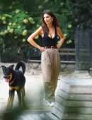 Emily Ratajkowski Playing Fetch with Dog in New York