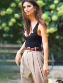 Emily Ratajkowski Playing Fetch with Dog in New York