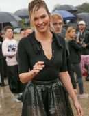Karlie Kloss Braless at Christian Dior Fashion Show in Paris