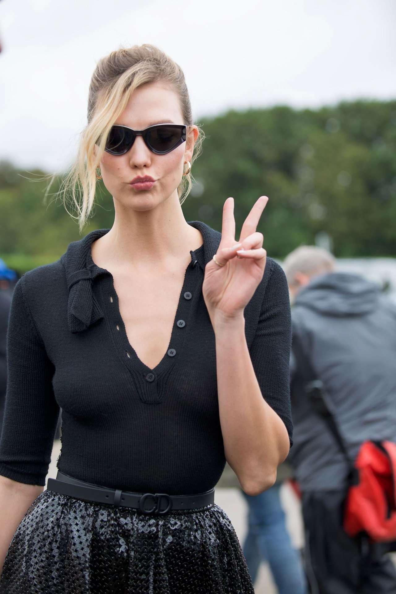 Karlie Kloss Braless at Christian Dior Fashion Show in Paris