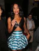 Laura Harrier Leggy at Louis Vuitton Fashion Show in Paris