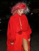 Rita Ora Leggy in Red at The Chiltern Firehouse in London
