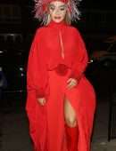 Rita Ora Leggy in Red at The Chiltern Firehouse in London