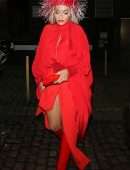 Rita Ora Leggy in Red at The Chiltern Firehouse in London