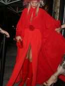 Rita Ora Leggy in Red at The Chiltern Firehouse in London