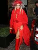 Rita Ora Leggy in Red at The Chiltern Firehouse in London