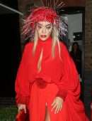 Rita Ora Leggy in Red at The Chiltern Firehouse in London