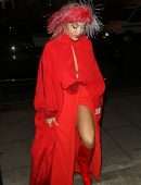 Rita Ora Leggy in Red at The Chiltern Firehouse in London