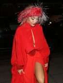 Rita Ora Leggy in Red at The Chiltern Firehouse in London