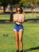 Ana Braga in Shorts showing Boobs at the Park in Los Angeles