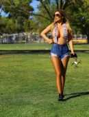 Ana Braga in Shorts showing Boobs at the Park in Los Angeles