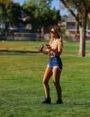 Ana Braga in Shorts showing Boobs at the Park in Los Angeles
