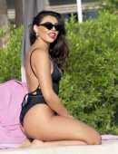 Francesca Allen in Black Swimsuit in Dubai