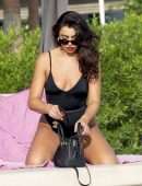 Francesca Allen in Black Swimsuit in Dubai