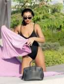 Francesca Allen in Black Swimsuit in Dubai