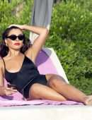 Francesca Allen in Black Swimsuit in Dubai