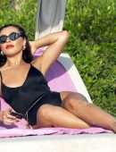 Francesca Allen in Black Swimsuit in Dubai