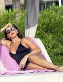 Francesca Allen in Black Swimsuit in Dubai
