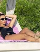 Francesca Allen in Black Swimsuit in Dubai