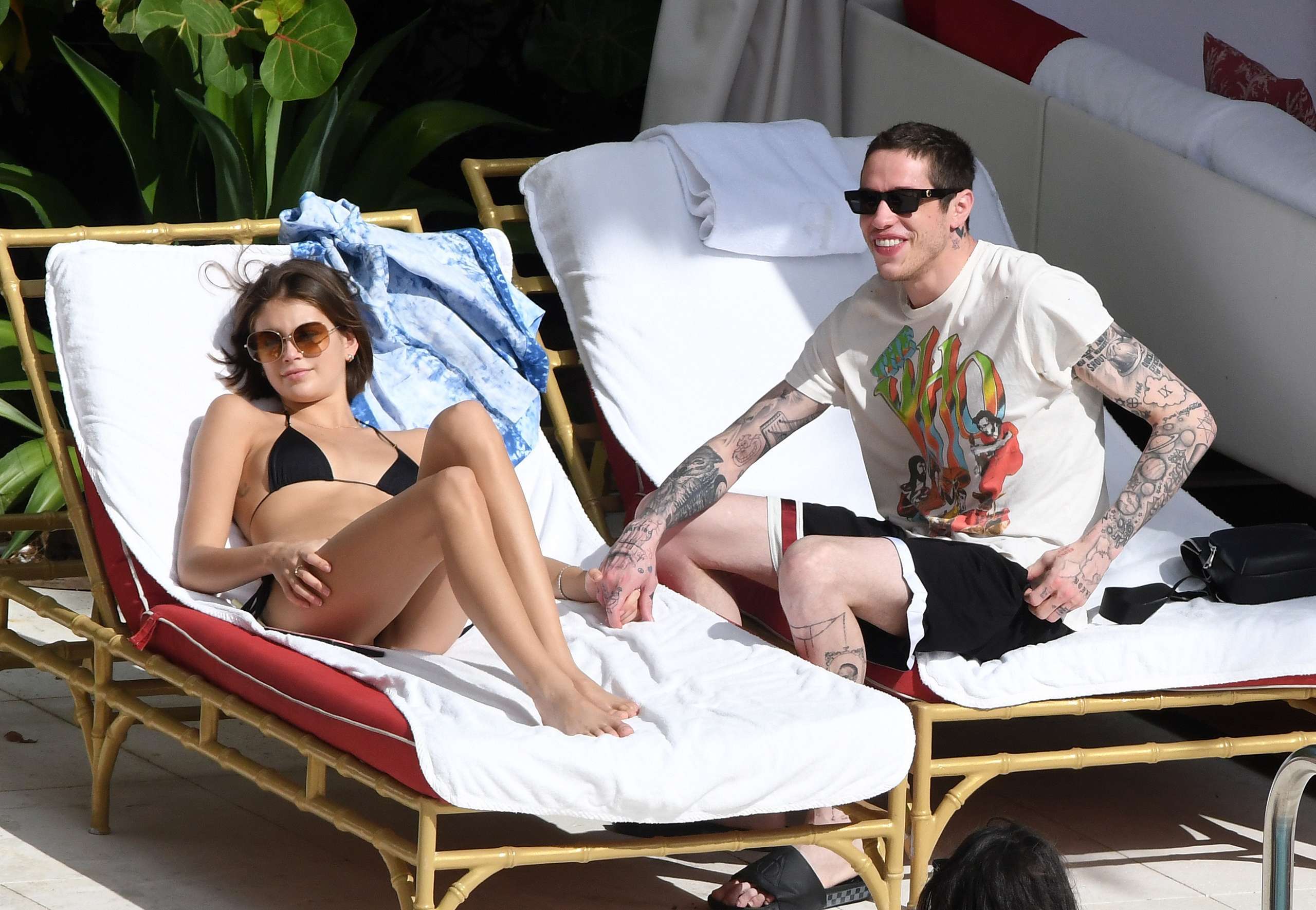 Kaia Gerber in Black Bikini at a Pool in Miami