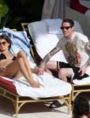 Kaia Gerber in Black Bikini at a Pool in Miami