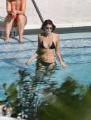 Kaia Gerber in Black Bikini at a Pool in Miami