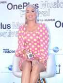Katy Perry Upskirt at OnePlus Music Festival Press Conference in Mumbai