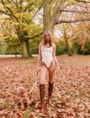 Kimberley Garner Walking her Dog in a White Swimsuit in London's Hyde Park