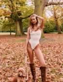 Kimberley Garner Walking her Dog in a White Swimsuit in London's Hyde Park