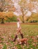 Kimberley Garner Walking her Dog in a White Swimsuit in London's Hyde Park