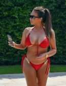 Lauren Goodger Booty in Red Bikini at a Pool in Marbella