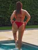 Lauren Goodger Booty in Red Bikini at a Pool in Marbella