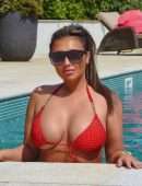 Lauren Goodger Booty in Red Bikini at a Pool in Marbella