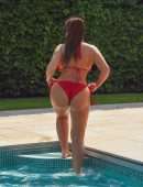 Lauren Goodger Booty in Red Bikini at a Pool in Marbella